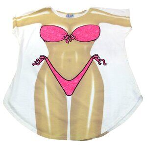 Funny Bikini Illusion Cover Up T-Shirt Womens One Size Fits Most LA Imprints Whi